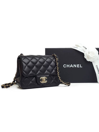 Mini Flap Lambskin Cross Bag Light Black Chanel