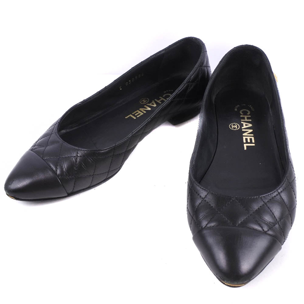 CHANEL pumps Calfskin black Matrasse Women 34 1/2 Used