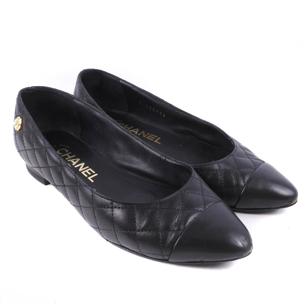CHANEL pumps Calfskin black Matrasse Women 34 1/2 Used