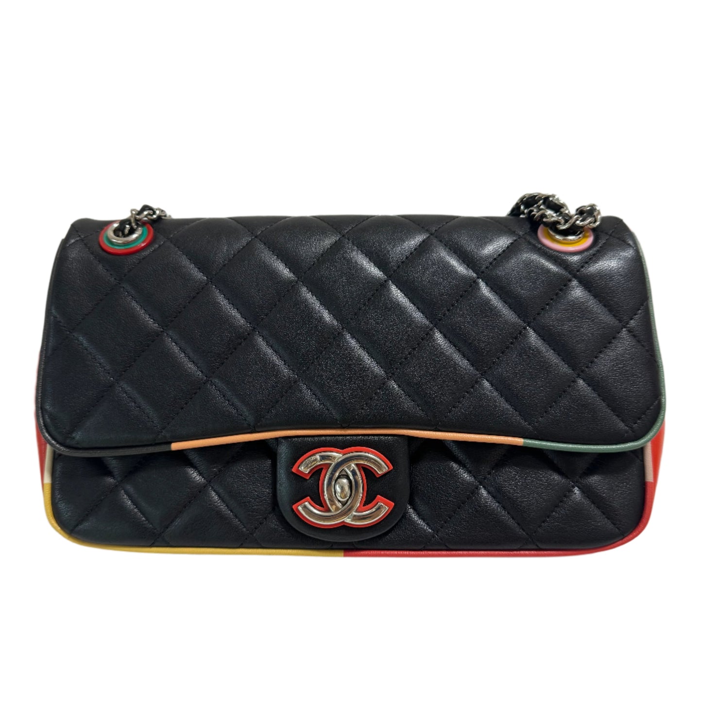 Chanel Timeless Classic Flap Lambskin Plexiglass Quilted Medium Cuba Color Flap Black with Multicolor Trim