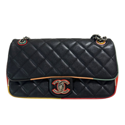 Chanel Timeless Classic Flap Lambskin Plexiglass Quilted Medium Cuba Color Flap Black with Multicolor Trim