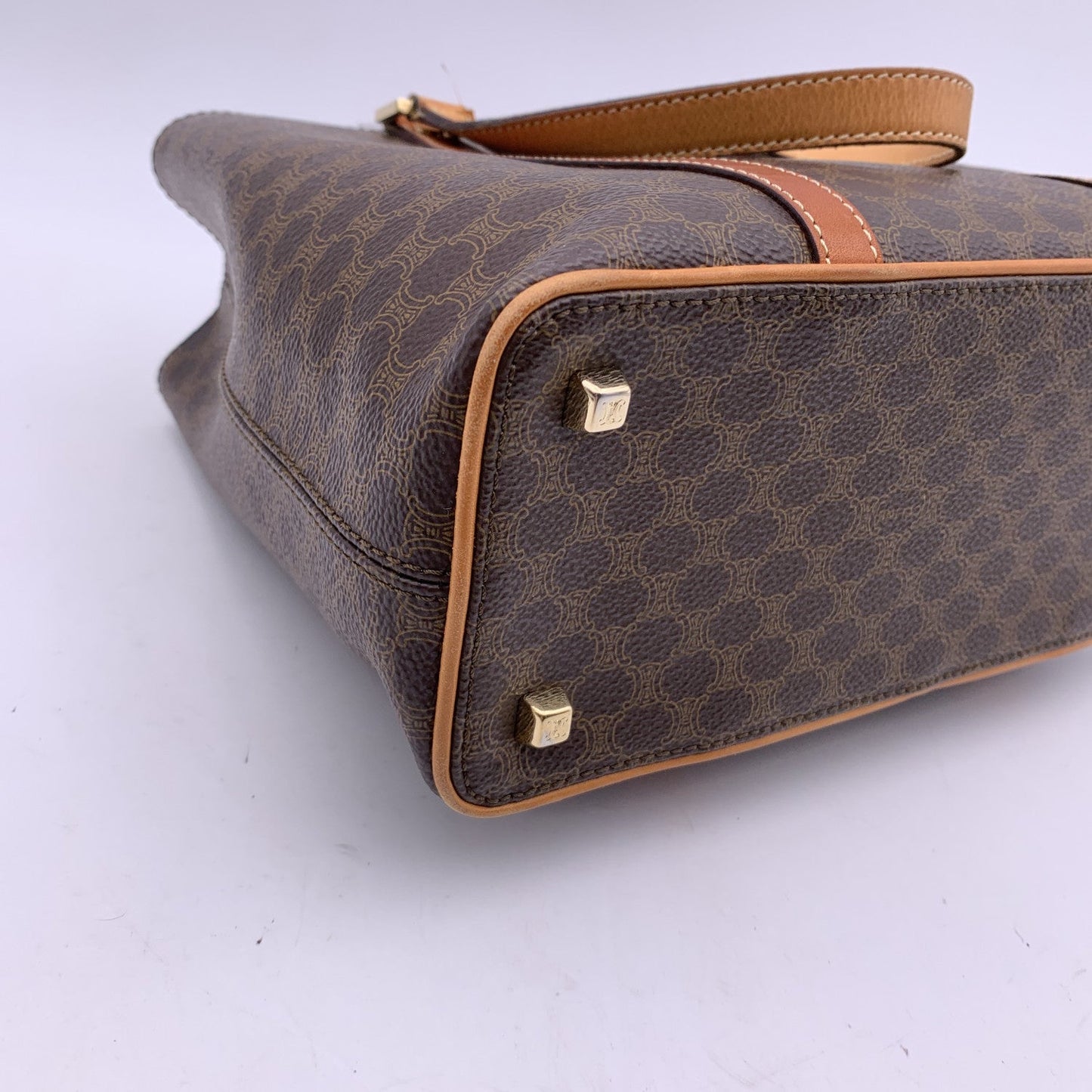 Celine Vintage Brown Macadam Canvas Small Tote Shoulder Bag