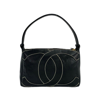 CHANEL Shoulder Bag Matt caviar skin black Wild stitch