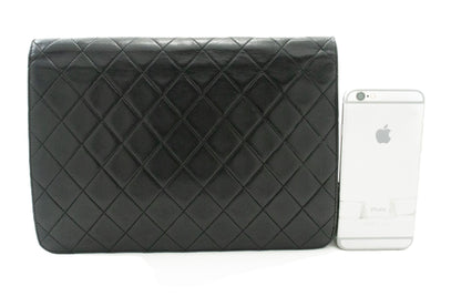 CHANEL Chain Shoulder Bag Clutch Black Quilted Flap Lambskin Purse k14