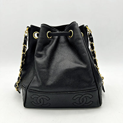 CHANEL Caviar Drawstring Shoulder Bag Black chcc
