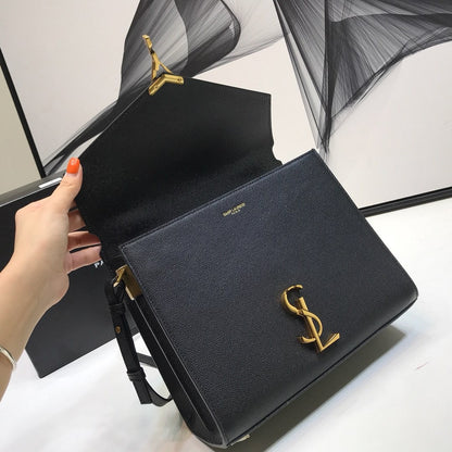 Yves Saint Laurent Cassandra Medium Top Handle Bag In Grain Black  9.6in/24.5cm