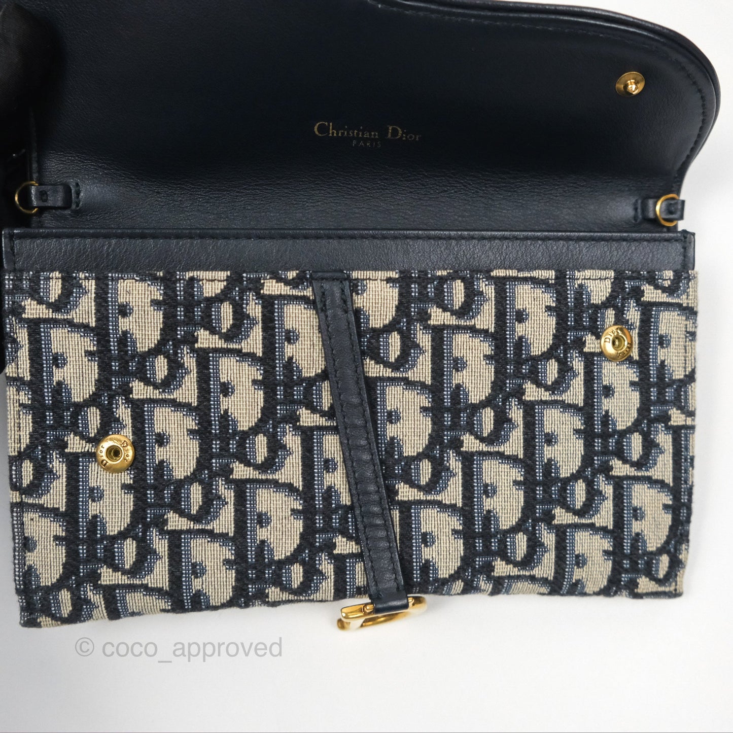 Christian Dior Saddle Wallet On Chain Navy Oblique Jacquard