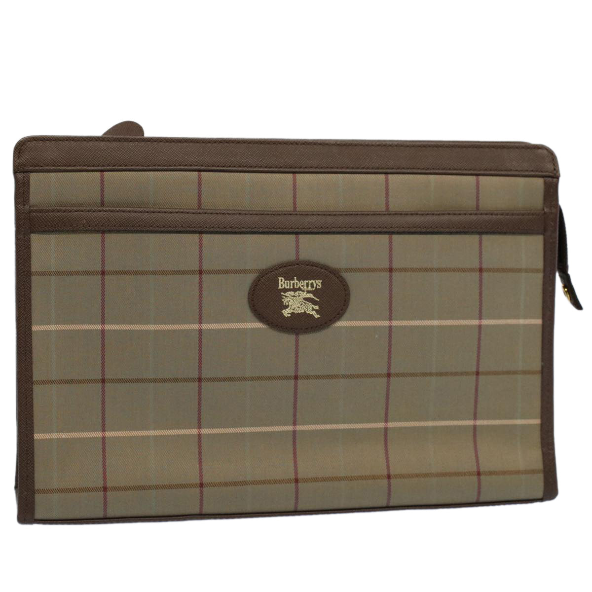 BURBERRY s Nova Check Clutch Bag Nylon Canvas Green Auth 55670