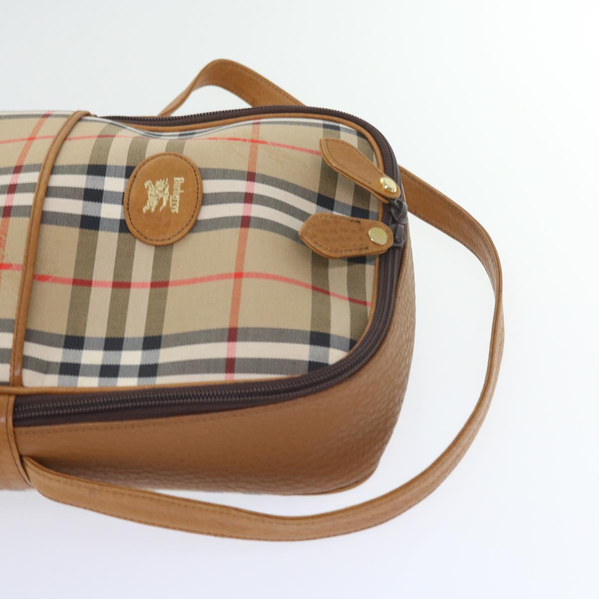 BurberrySs Nova Check Hand Bag Nylon Canvas Beige Auth 55746