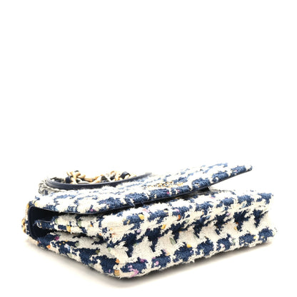 Tweed Quilted Chanel 19 Wallet On Chain WOC Ecru Navy Blue Multicolor