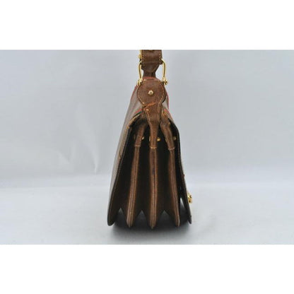 Early Gucci, brown leather saddle bag style, XL two-way shoulder bag or clutch with red and green striped edges