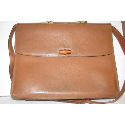 SOLD-Gucci camel leather Bamboo line laptop bag/briefcase