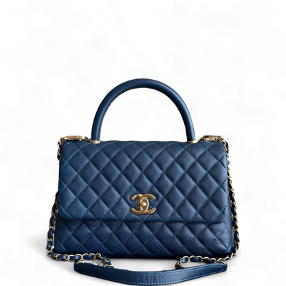 Chanel Coco Handle Medium - Caviar 29CM Quilted Dark Blue Gold Hardware Series 25
