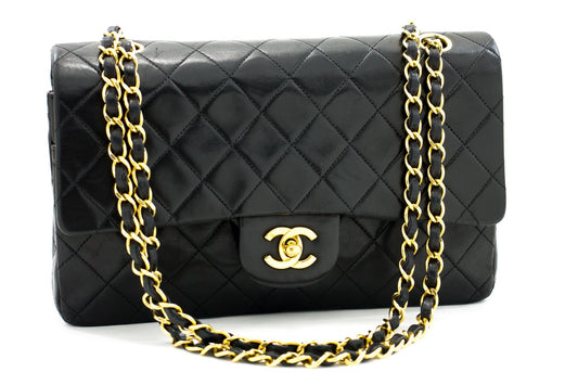 CHANEL 2.55 Double Flap Medium Chain Shoulder Bag Black Lambskin