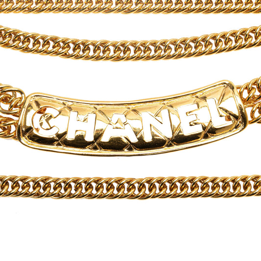 Gold Chanel Gold Plated Logo Plate Chain Belt