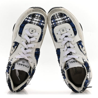 Tweed Suede Calfskin Womens CC Sneakers 39.5 Dark Blue Black Grey White
