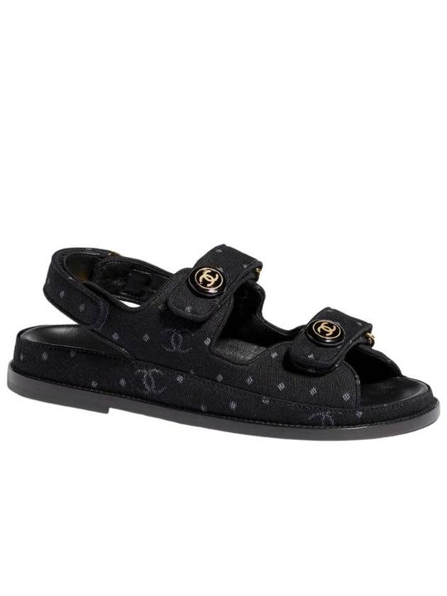 Printed Denim VelcroSandals Black Chanel