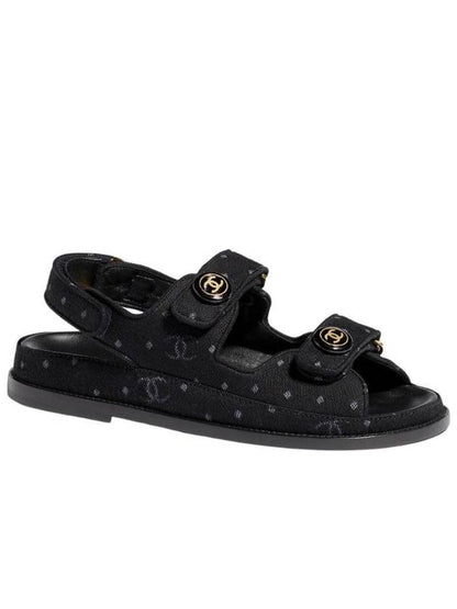 Printed Denim VelcroSandals Black Chanel