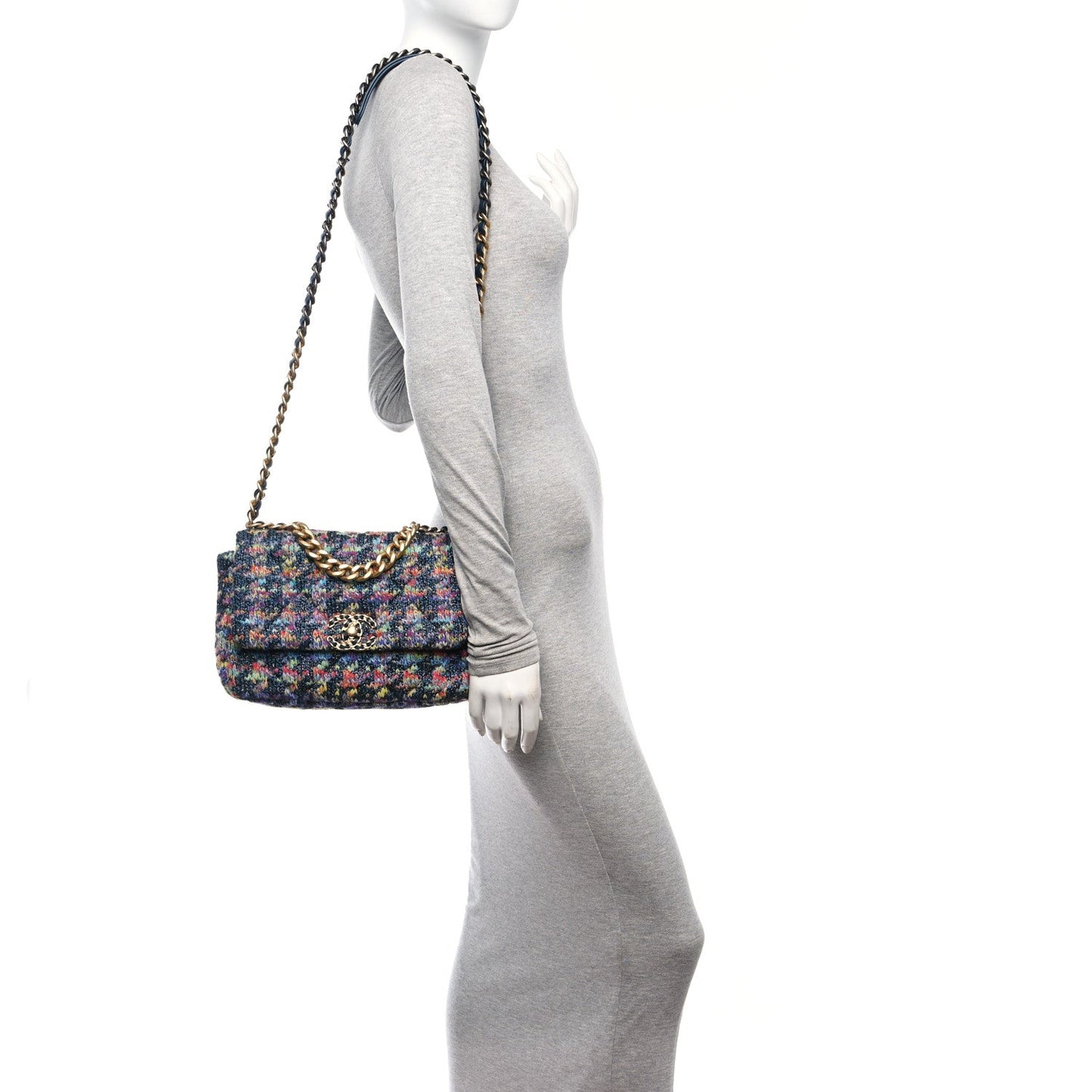 Tweed Quilted Medium Chanel 19 Flap Dark Multicolor