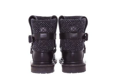 Chanel Black Tweed & Leather Boots SZ 37