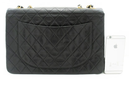 CHANEL Classic Large 13" Flap Chain Shoulder Bag Black Lambskin j58
