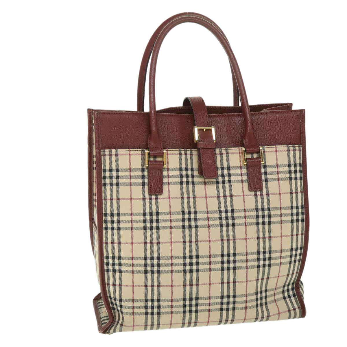Burberry Nova Check Tote Bag Nylon Canvas Beige Auth 56272