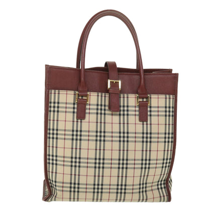 Burberry Nova Check Tote Bag Nylon Canvas Beige Auth 56272