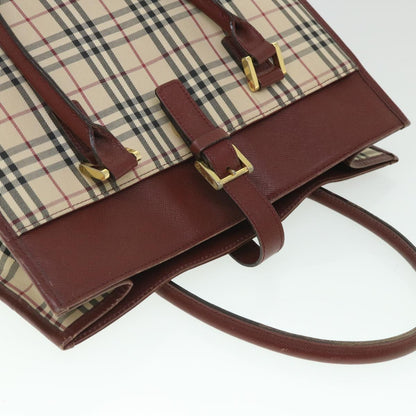 Burberry Nova Check Tote Bag Nylon Canvas Beige Auth 56272