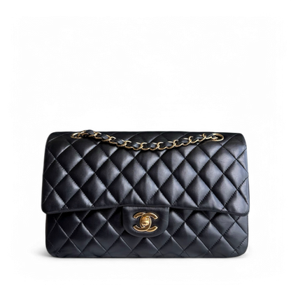 Chanel Classic Flap Medium - 25CM Quilted Lambskin Black Gold Hardware Series 27