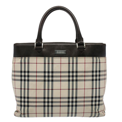 Burberry Nova Check Tote Bag Nylon Canvas Beige Auth 56349