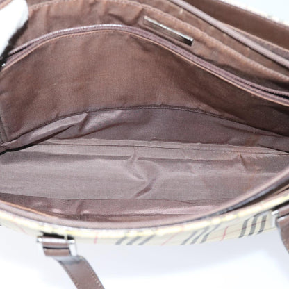 Burberry Nova Check Tote Bag Nylon Canvas Beige Auth 56398
