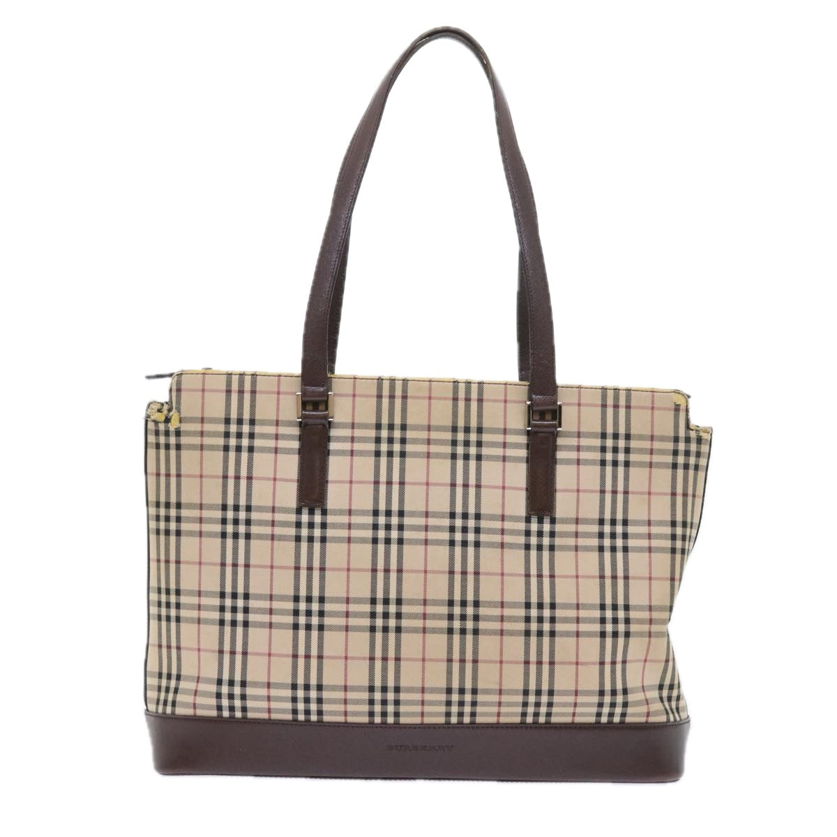 Burberry Nova Check Tote Bag Nylon Canvas Beige Auth 56398