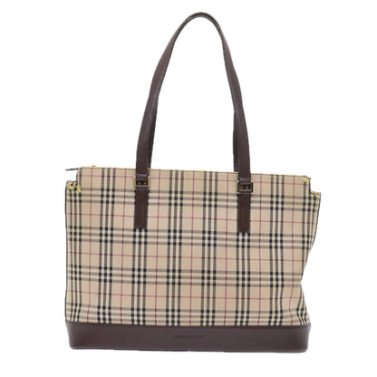 Burberry Nova Check Tote Bag Nylon Canvas Beige Auth 56398