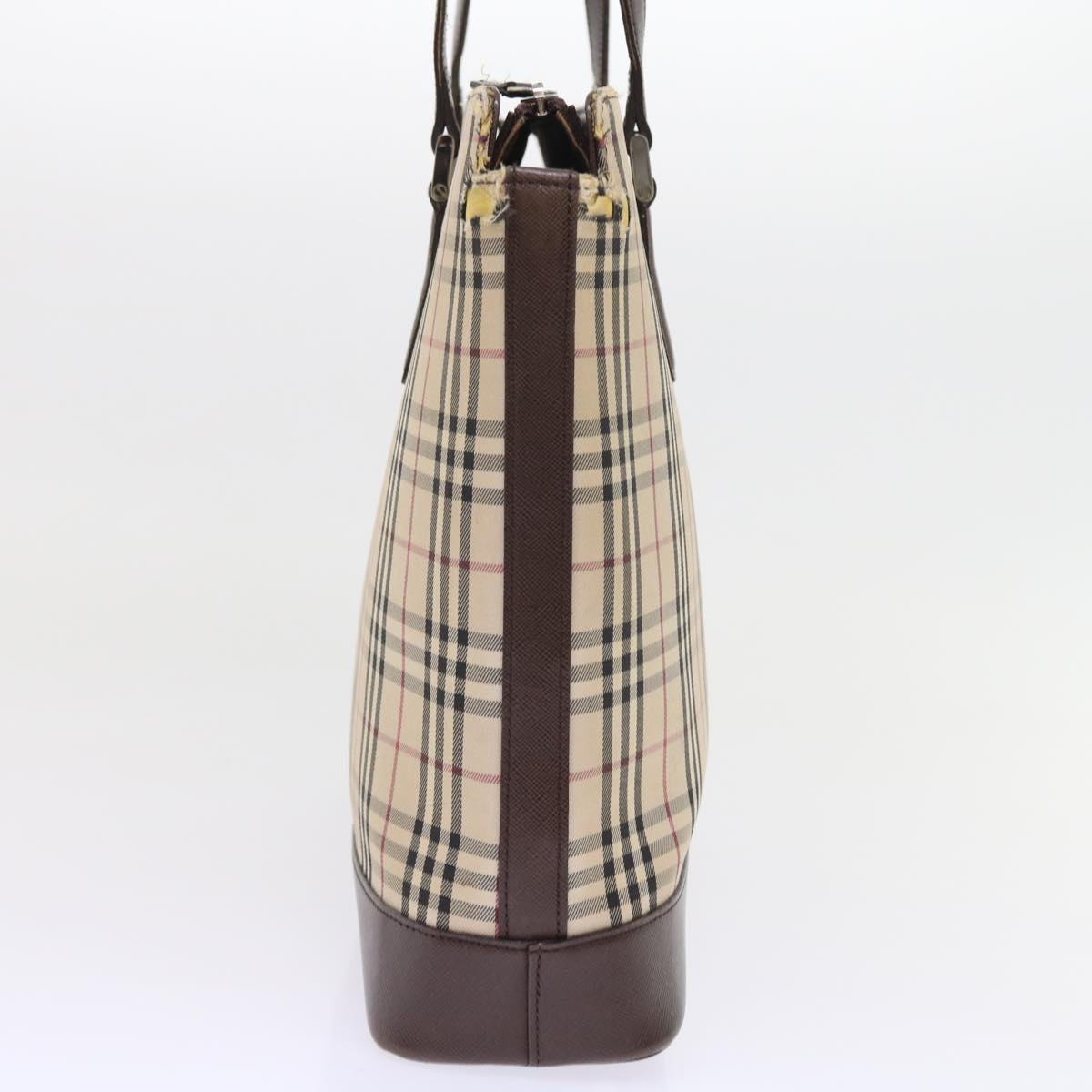 Burberry Nova Check Tote Bag Nylon Canvas Beige Auth 56398