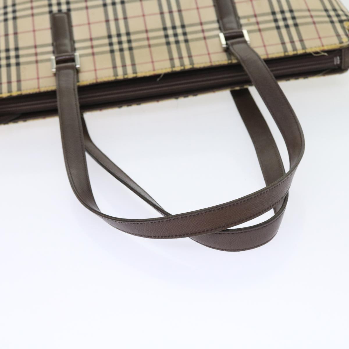 Burberry Nova Check Tote Bag Nylon Canvas Beige Auth 56398