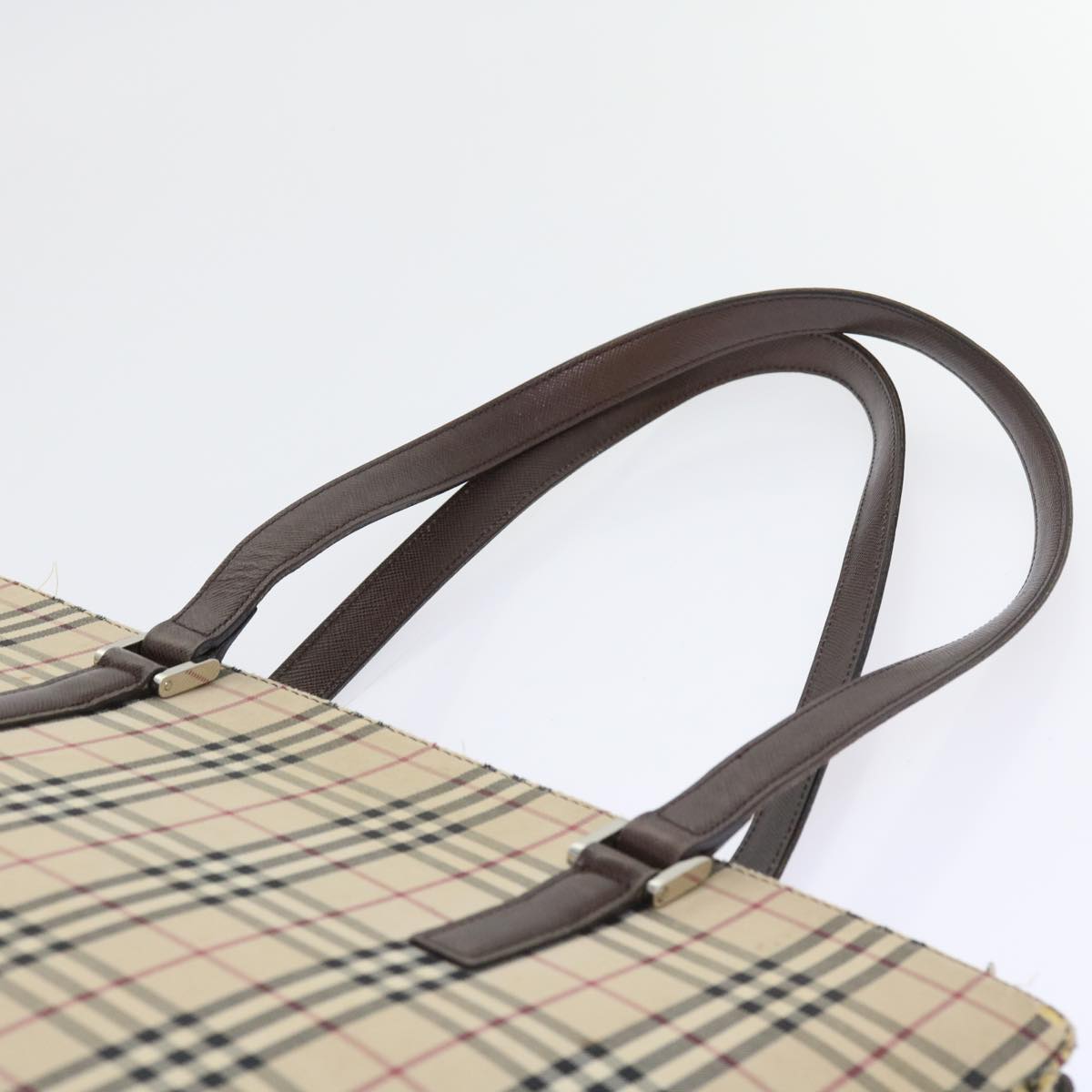 Burberry Nova Check Tote Bag Nylon Canvas Beige Auth 56398