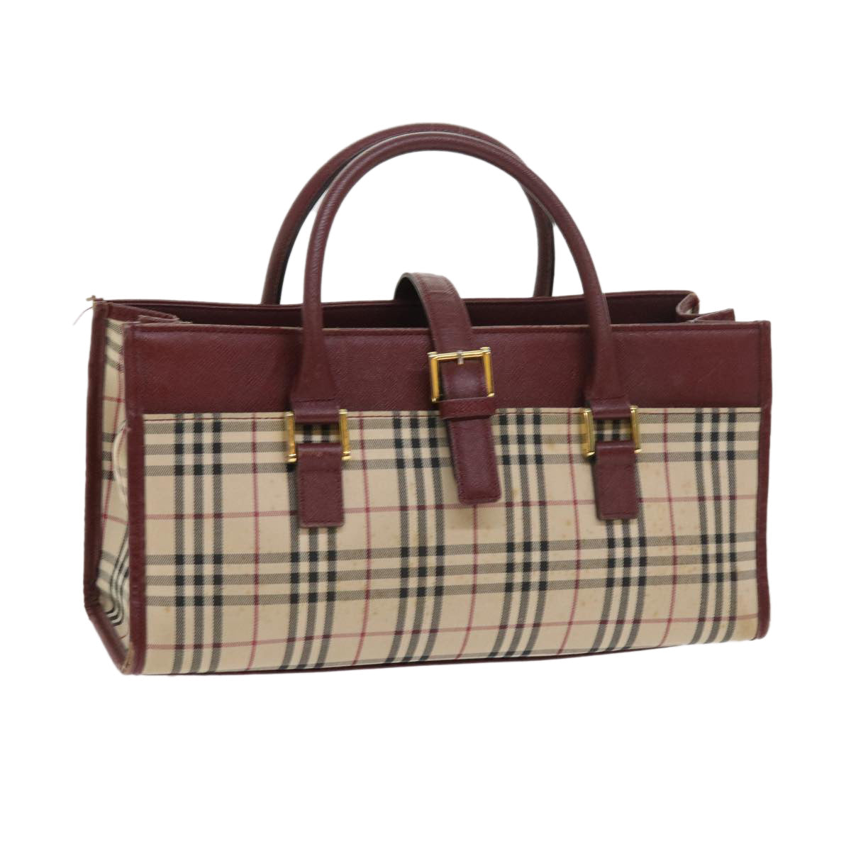 Burberry Nova Check Hand Bag Nylon Canvas Beige Auth 56466