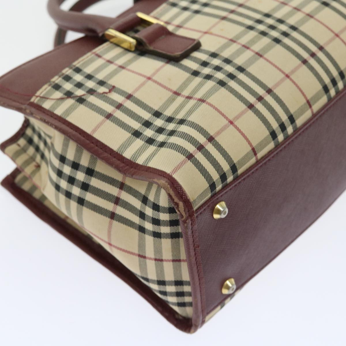 Burberry Nova Check Hand Bag Nylon Canvas Beige Auth 56466