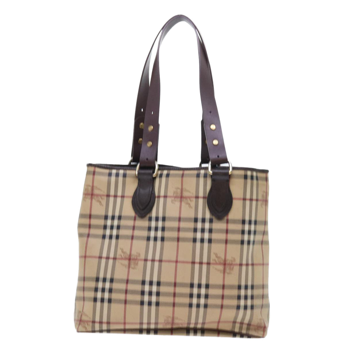 Burberry Nova Check Tote Bag PVC Leather Beige Auth 56575