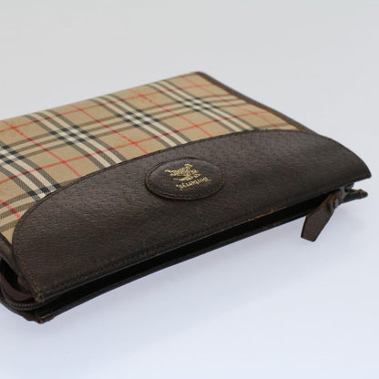 BURBERRYSs Nova Check Clutch Bag Nylon Canvas Beige Auth 56606