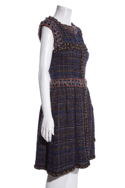 Chanel Blue/Gold 2013 tweed sleeveless dress SZ 36