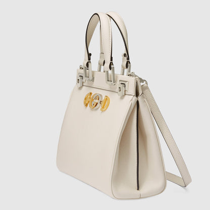 Gucci Zumi Grainy Leather Small Top Handle Bag White