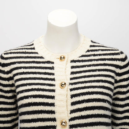 Dior Ecru & Black Striped Knit Mariniere Cardigan FR 40