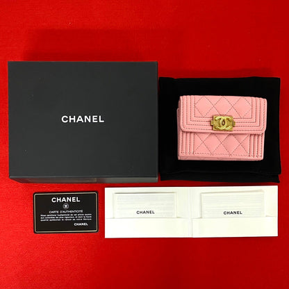 CHANEL Tri-fold wallet lambskin pink Boy chanel