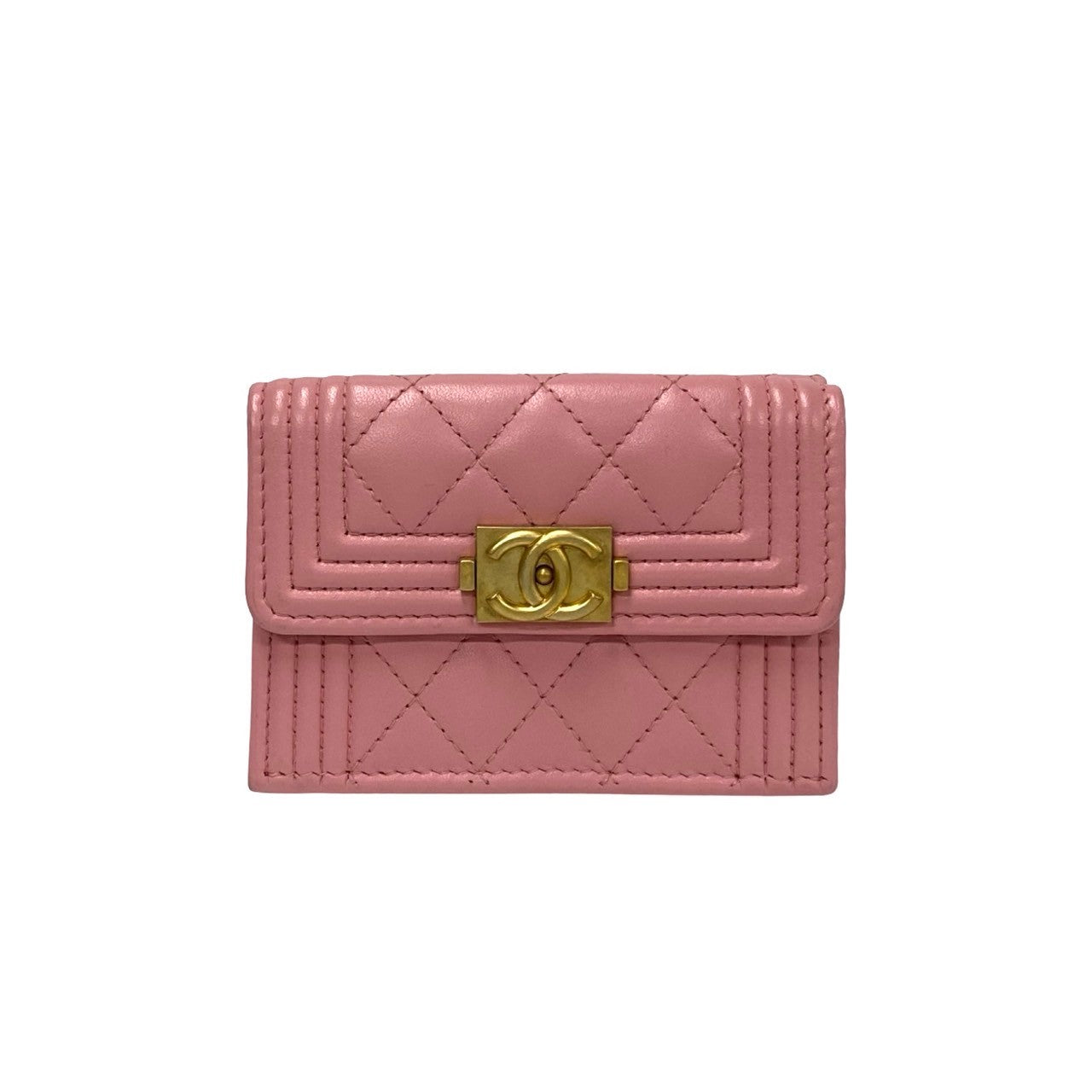 CHANEL Tri-fold wallet lambskin pink Boy chanel