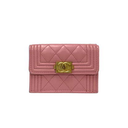 CHANEL Tri-fold wallet lambskin pink Boy chanel
