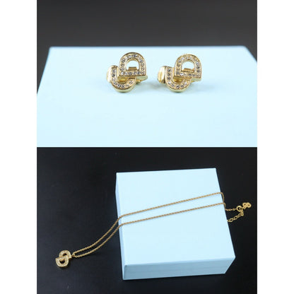 Very Good ( Rank A)  ｜ Dior CD Rhinestone Necklace Earring Set ｜24082214