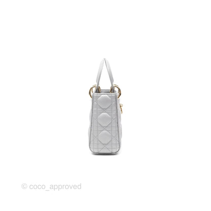 Christian Dior Mini Lady Dior Iridescent Grey Lambskin Cannage Gold Hardware