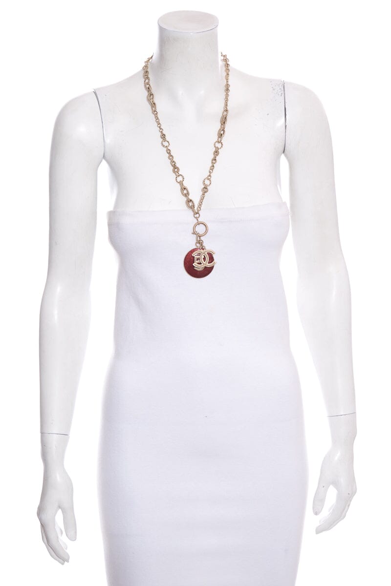 Chanel No.5  Gold & Red Enamel Pendant Necklace