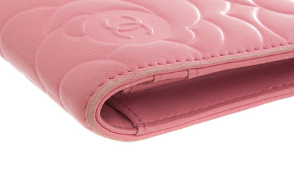 Chanel Pink Leather Camellia Embossed Long Wallet